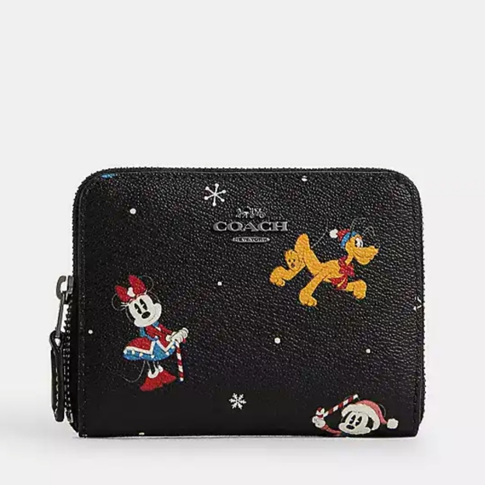 🎅🎄NWT DISNEY X COACH Small Zip Around Wallet With Holiday Print🎄🎅